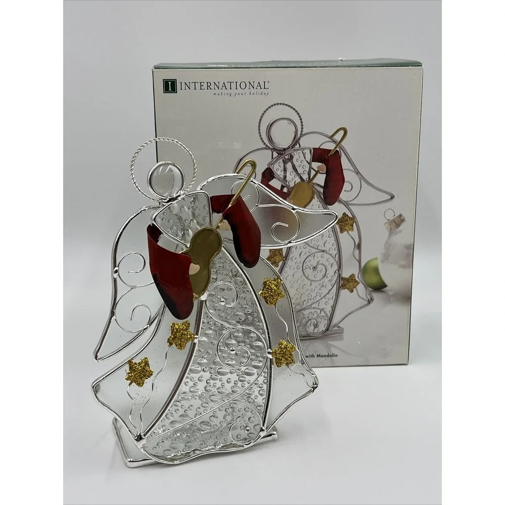 International Silver‎ Company Stained Glass Votive Angel With Mandolin EEC